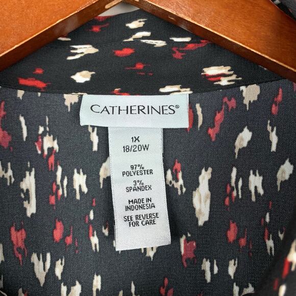 Catherines Blouse 1/2 Zip Black Red Pattern 3/4 Sleeve Office Women's 1X 18/20W - Picture 4 of 7